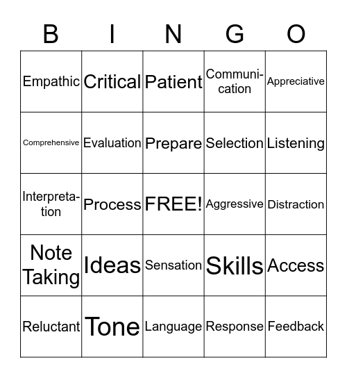 Teacher Choice Speech Bingo Card