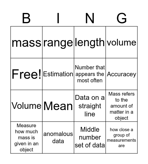 Measuring Bingo Card