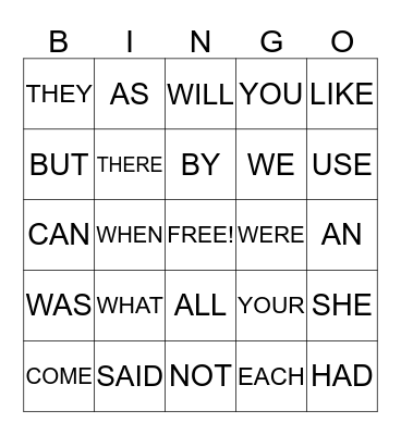 SIGHT WORDS #2 Bingo Card