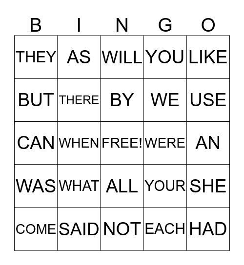 SIGHT WORDS #2 Bingo Card