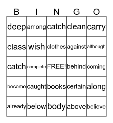 List C BINGO Card