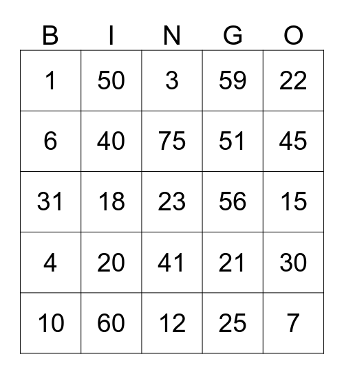 French 1A Bingo Nombres Bingo Card