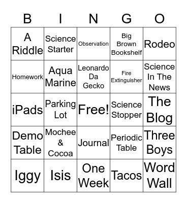 Science Review Bingo Card