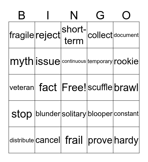 Vocabulary Workshop Unit 1  Bingo Card