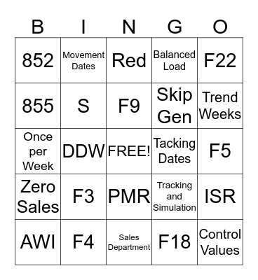 VMI Bingo Card