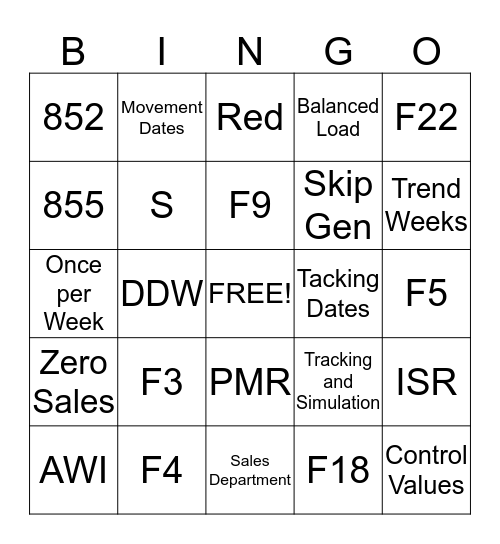 VMI Bingo Card
