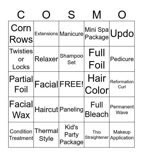 Cosmo Bingo Card