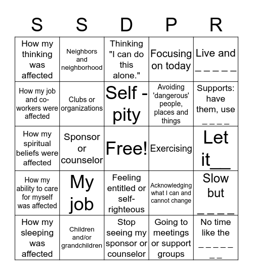 National Recovery Month  Bingo Card