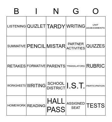SPANISH  CLASS Bingo Card