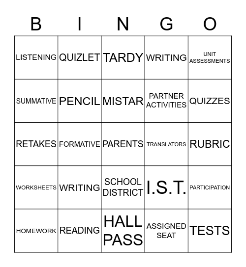 SPANISH  CLASS Bingo Card