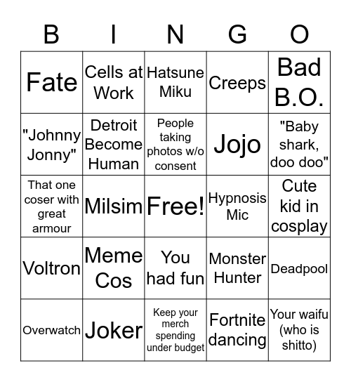 STGCC Bingo Card