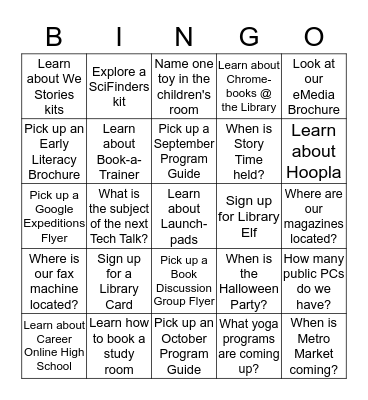 Learn About Your Library Bingo Card