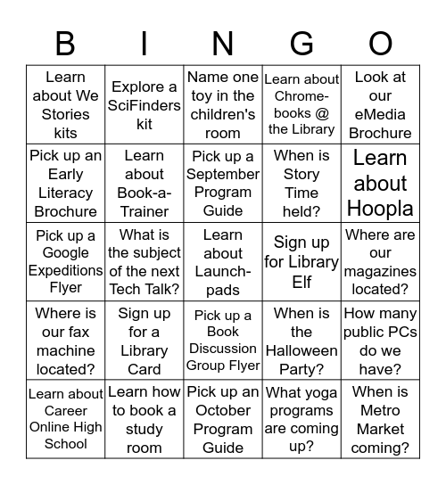Learn About Your Library Bingo Card