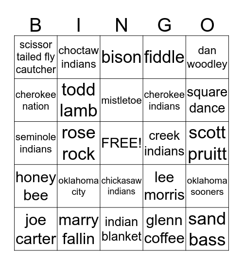 oklahoma Bingo Card