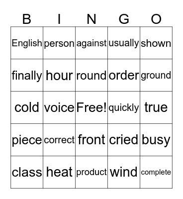 Lily's words Bingo Card
