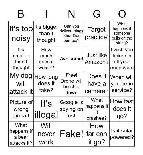 Wing Comment Bingo Card