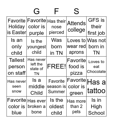 GFS BINGO Card