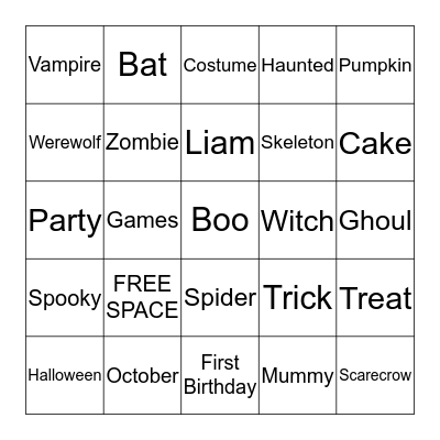 LiAm`S hAlLoWeEn BiRtHdAy BiNgO!! Bingo Card