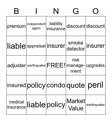 Insurance Bingo Card