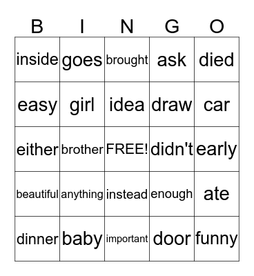 List C BINGO  51-100 Bingo Card