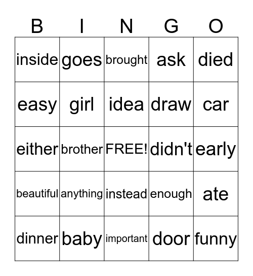 List C BINGO  51-100 Bingo Card