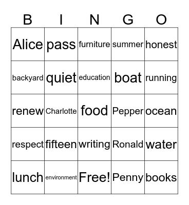 Untitled Bingo Card