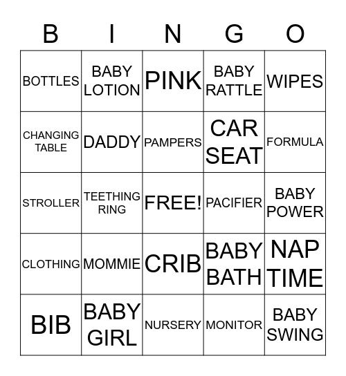 BABY      SHOWER  Bingo Card