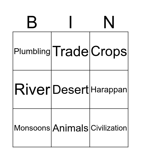 Indus River Valley Civilization Bingo Card