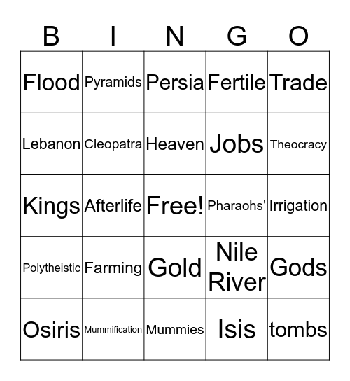 Egypt Bingo Card