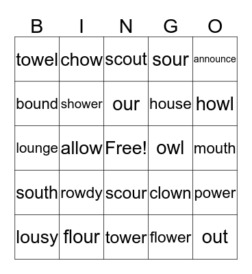 ow, ou Bingo Card
