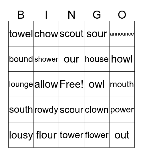 ow, ou Bingo Card