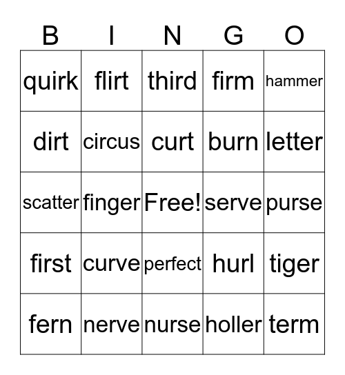 ir, ur, er Bingo Card