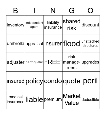 Insurance Bingo Card