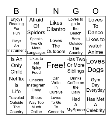 Me Too Bingo Card