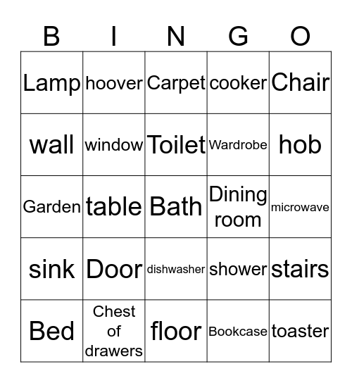 Group 2 - Homes vocabulary Bingo Card