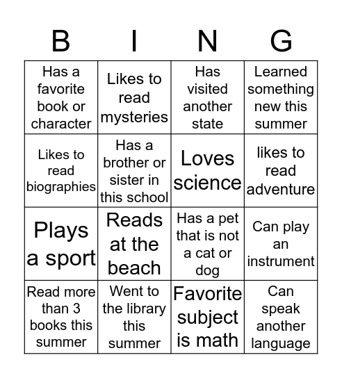 Book Buddy Bingo Card