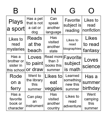 Book Buddy Bingo Card