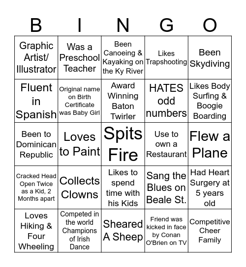 Fun Facts Bingo Card