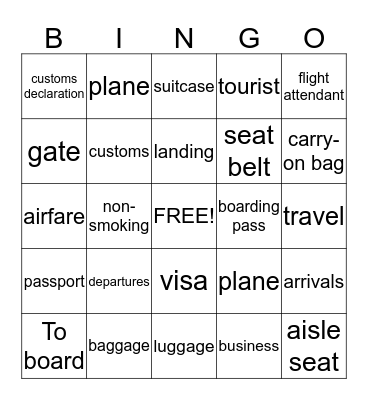 Airport Bingo Card