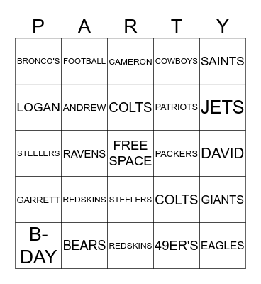 ANDREW'S BIRTHDAY Bingo Card