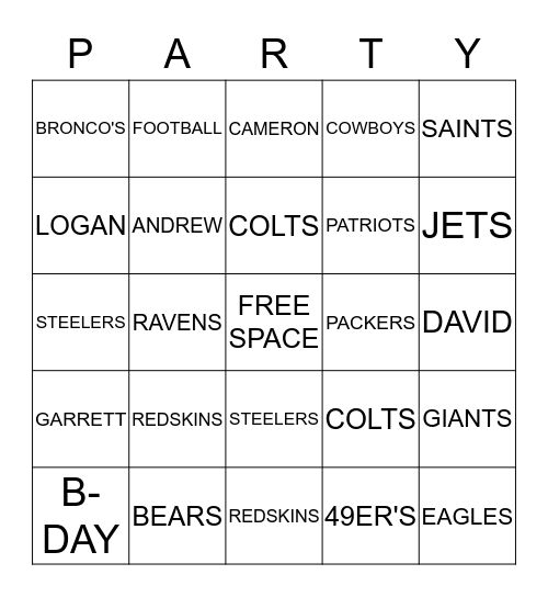 ANDREW'S BIRTHDAY Bingo Card