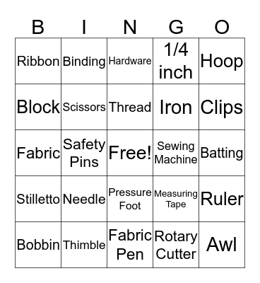 SEW/QUILT BINGO Card