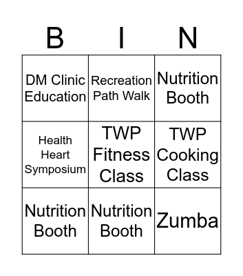 Men's Health Bingo Card