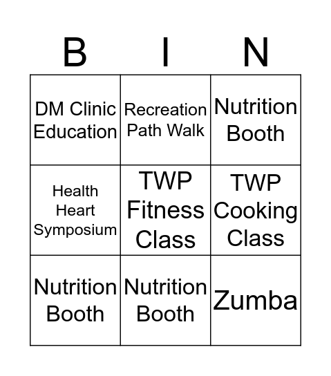 Men's Health Bingo Card