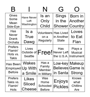 Wray's People Bingo Card