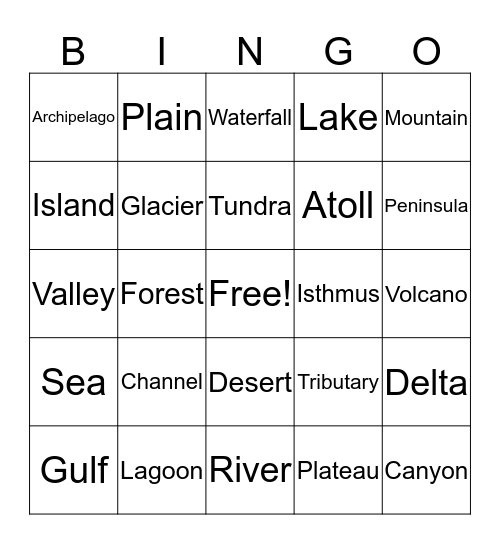 Landforms Bingo Card