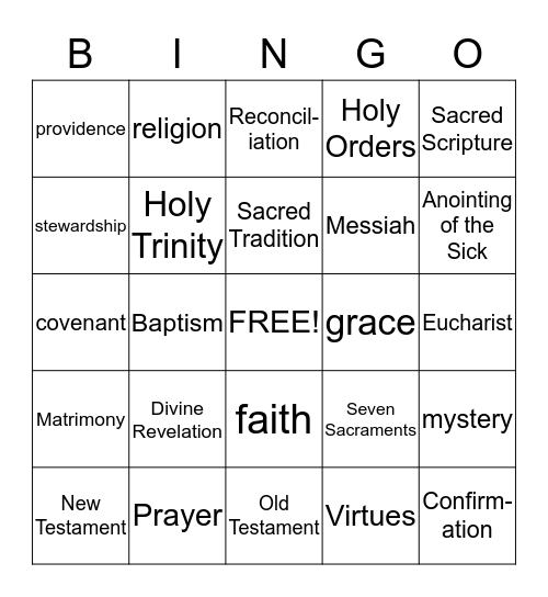 Faith Word Bingo  (Grade 5  ch. 1-4) Bingo Card