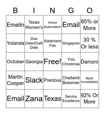 A-Team Bingo Card
