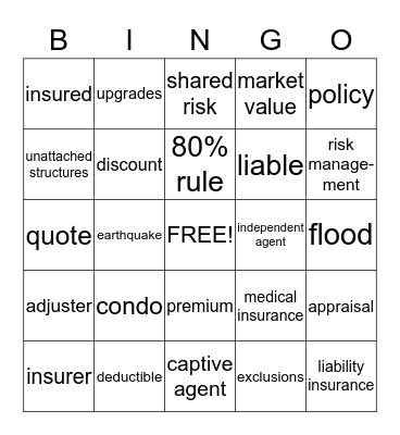Insurance Bingo Card