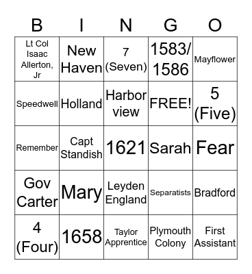 Allerton Family History Bingo Card